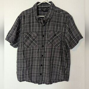Harley Davidson Charcoal Gray Plaid Shirt Button Down Dark Men's Size XL